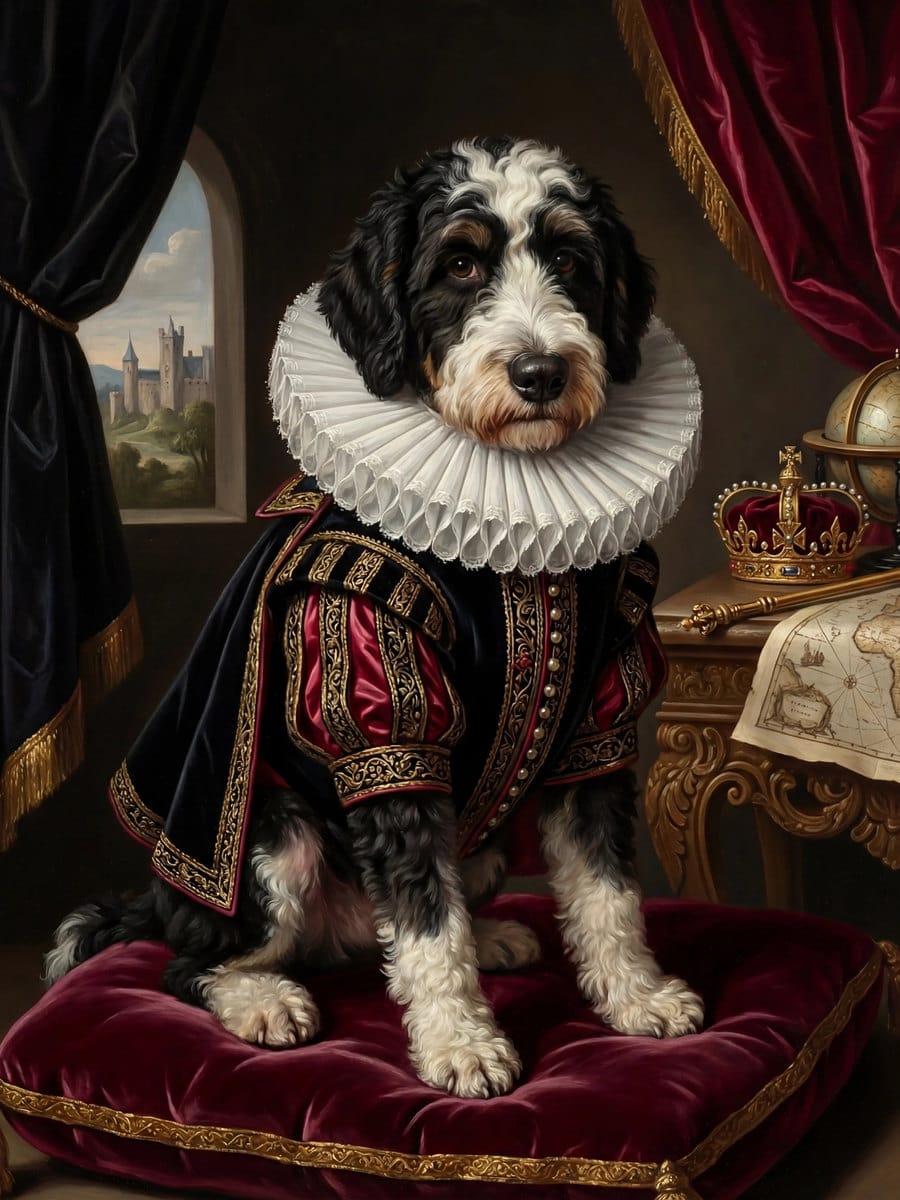 KI-Tierportrait im männlichen elisabethanischen Epochenstil als Ölgemälde